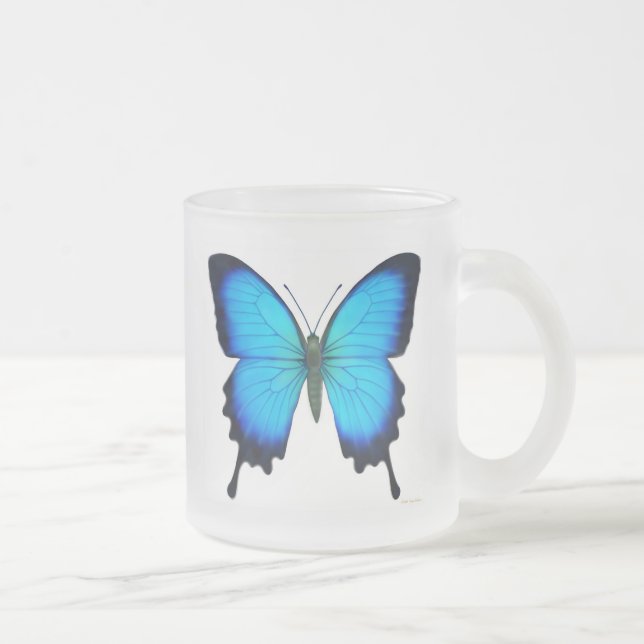 Papilio Ulysses Butterfly Frosted Glass Mug (Right)