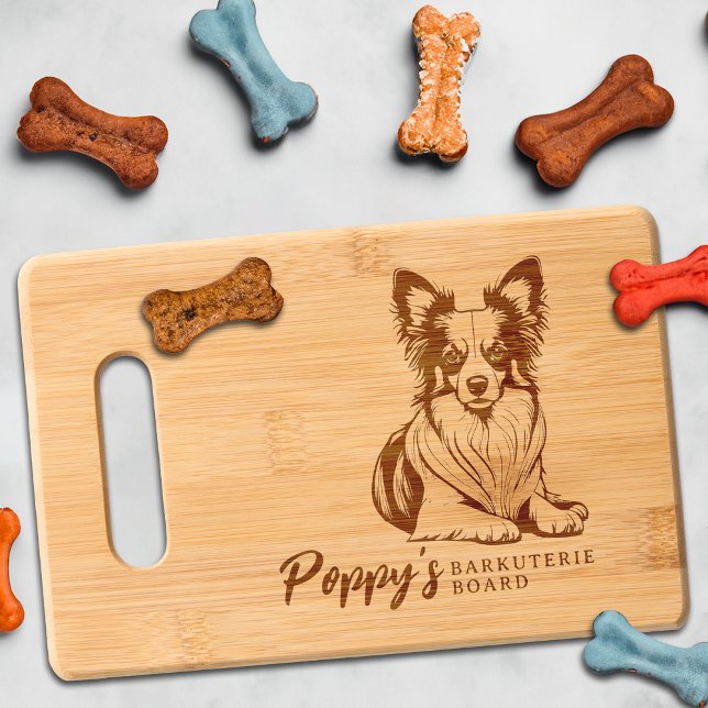 Papillion Barkuterie Dog Treat Wood Cutting Boa Engraved Cutting Board (Papillion Dog Cutting Board Barkuterie Personalized with Dog's Name, Gift for Dog Mom, Dad, Owner)