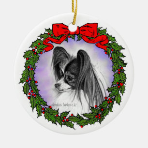 Papillion Dog Art by Glenda S. Harlan on a Ceramic Ornament