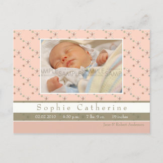 Papillion Pink/Green • Birth Announcement Postcard