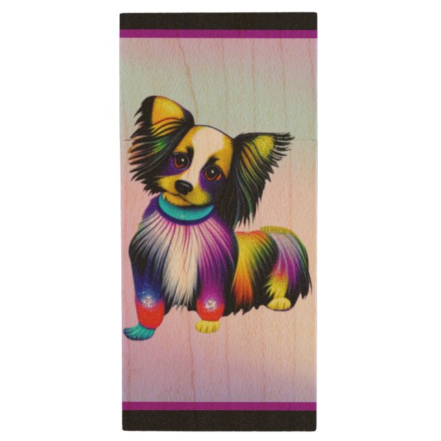 Papillion Pop Art Pastel    Wood Flash Drive (Front Vertical)