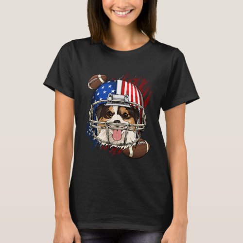 Papillon American Football Dog Usa Flag T_Shirt