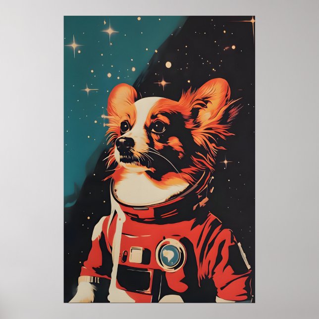 Papillon Astronaut Poster, Papillon Retro Print (Front)