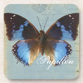 Papillon Bleu Beverage Coaster by WickedlyLovely at Zazzle