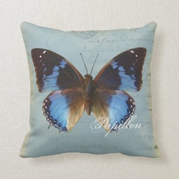 Papillon Bleu Throw Pillow by WickedlyLovely at Zazzle