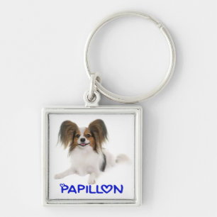 Papillon Brown and White Puppy Dog Keychain