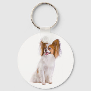 Papillon Brown and White Puppy Dog Keychain