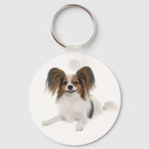 Papillon Brown and White Puppy Dog Keychain