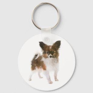 Papillon Brown and White Puppy Dog Keychain