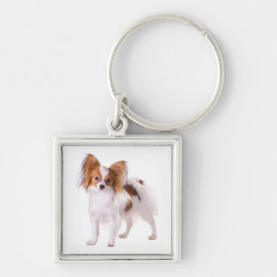 Papillon Brown and White Puppy Dog Keychain