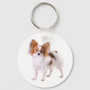 Papillon Brown and White Puppy Dog Keychain