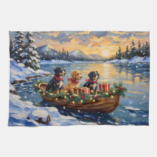 Papillon Christmas Boat Holiday Kitchen Towel