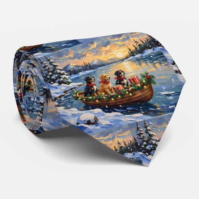 Papillon Christmas Boat Holiday Neck Tie (Rolled)