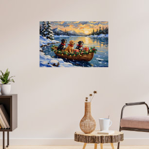 Papillon Christmas Boat Holiday Poster