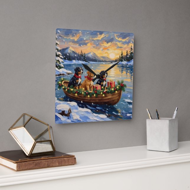 Papillon Christmas Boat Holiday Square Wall Clock (Office)