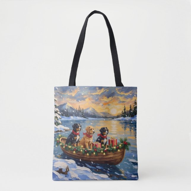 Papillon Christmas Boat Holiday Tote Bag (Front)