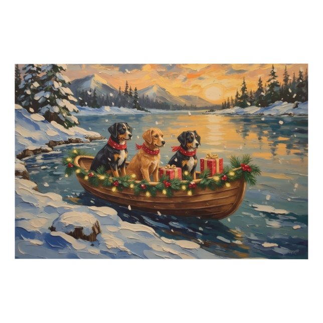 Papillon Christmas Boat Holiday Wood Wall Art (Front)