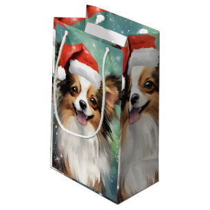 Papillon Christmas brush painting artwork Small Gift Bag