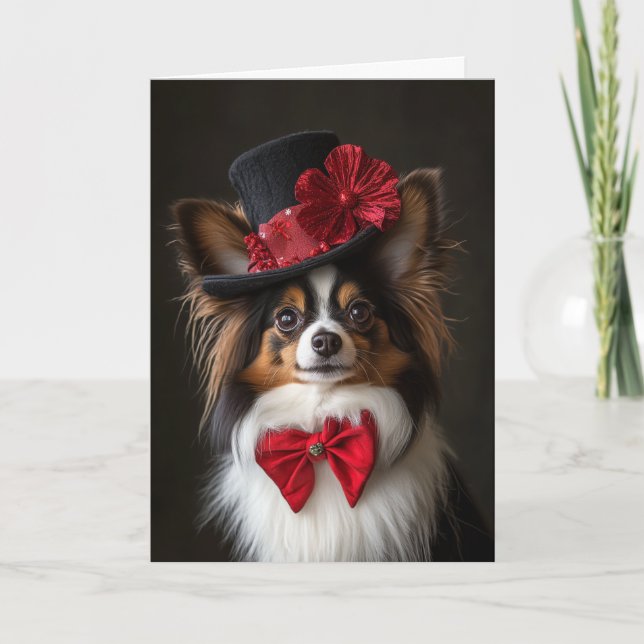 Papillon Christmas Card Elegant Victorian Dog (Front)