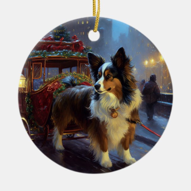 Papillon Christmas Festive Season Ceramic Ornament (Front)
