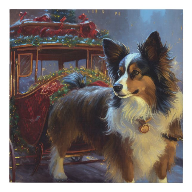 Papillon Christmas Festive Season Faux Canvas Print (Front)
