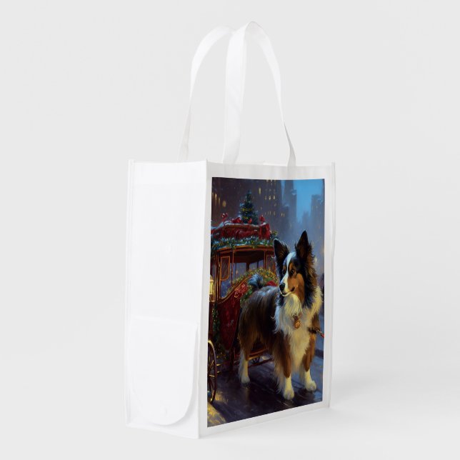 Papillon Christmas Festive Season Grocery Bag (Front Side)