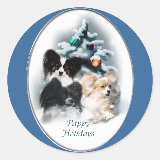 Papillon Christmas Gifts Classic Round Sticker (Front)