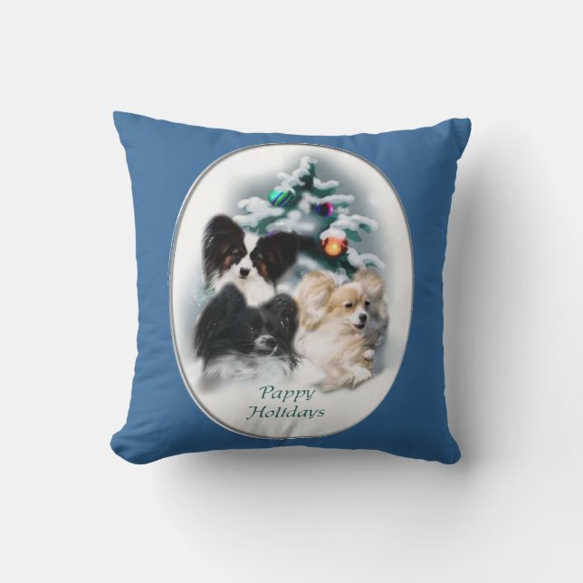 Papillon Christmas Gifts Throw Pillow (Front)