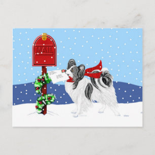 Papillon Christmas Mail Blk Wht Holiday Postcard