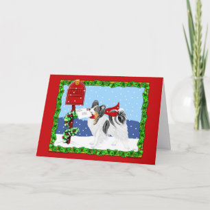 Papillon Christmas Mail Tri Color Holiday Card