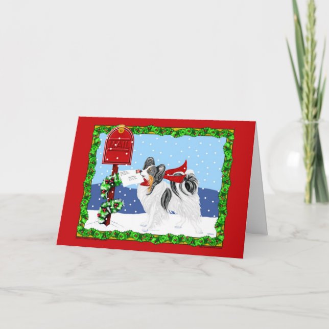 Papillon Christmas Mail Tri Color Holiday Card (Front)