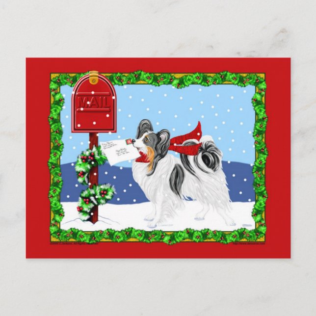 Papillon Christmas Mail Tri Color Holiday Postcard (Front)