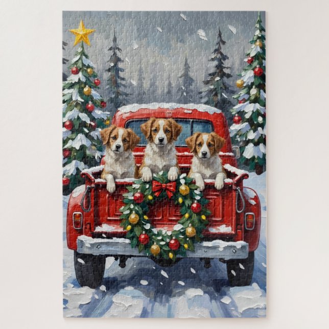 Papillon Christmas Red Truck Holiday Jigsaw Puzzle (Vertical)