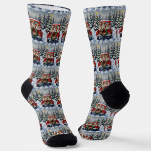 Papillon Christmas Red Truck Holiday Socks
