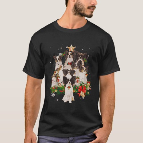 Papillon Christmas Tree Lights Funny Dog Xmas Gift T_Shirt