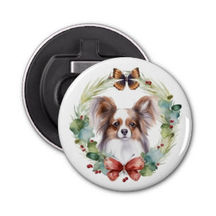 Papillon Christmas Wreath Festive Pup Bottle Opener