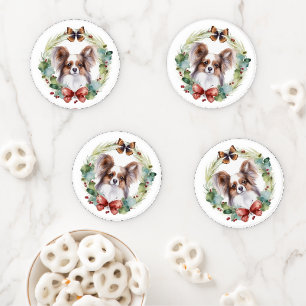 Papillon Christmas Wreath Festive Pup Coaster Set