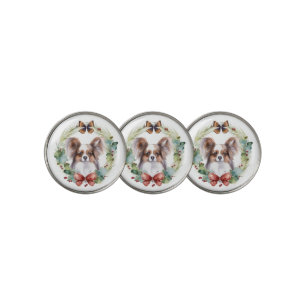 Papillon Christmas Wreath Festive Pup Golf Ball Marker