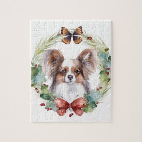 Papillon Christmas Wreath Festive Pup  Jigsaw Puzzle