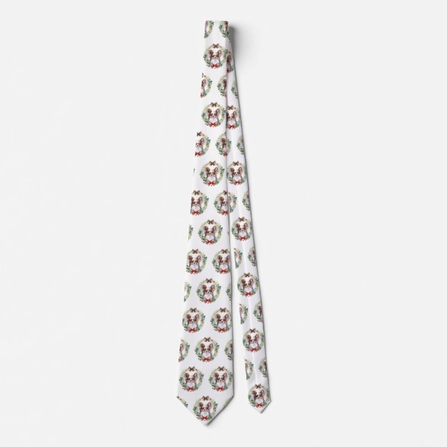 Papillon Christmas Wreath Festive Pup  Neck Tie (Front)