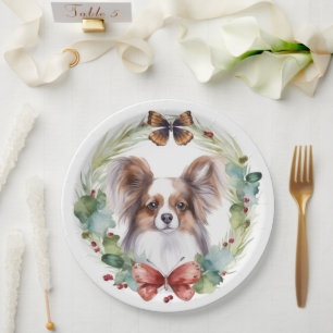 Papillon Christmas Wreath Festive Pup  Paper Plates