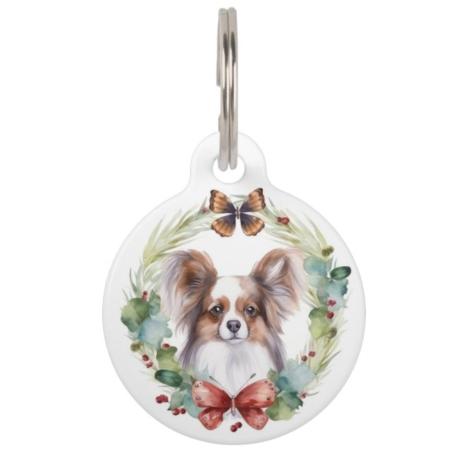 Papillon Christmas Wreath Festive Pup  Pet ID Tag (Back)