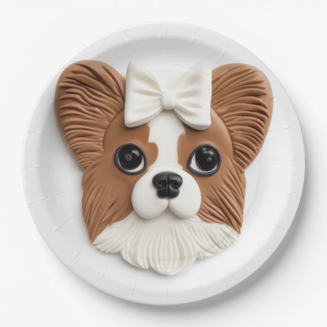 Papillon Dog 3D Inspired Paper Plates (Front)