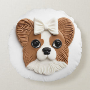 Papillon Dog 3D Inspired Round Pillow