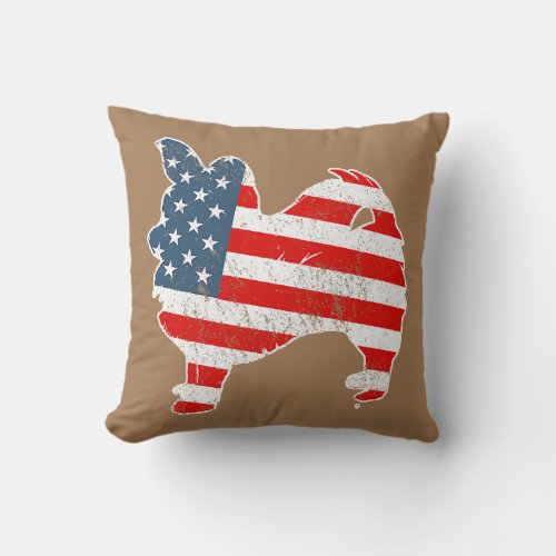 Papillon Dog American Flag Patriotic Pet Lover Throw Pillow