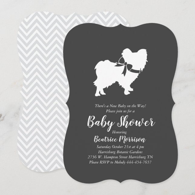 Papillon Dog Baby Shower Gender Neutral Invitation (Front/Back)