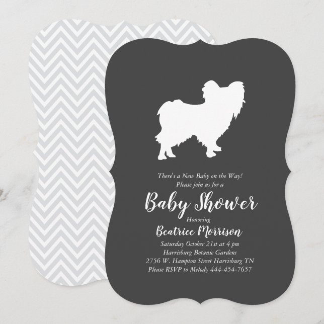 Papillon Dog Baby Shower Gender Neutral Invitation (Front/Back)