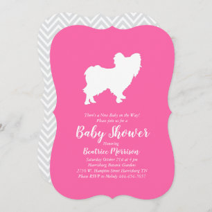 Papillon Dog Baby Shower Pink Girl Invitation