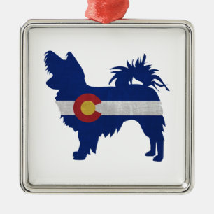 Papillon Dog Breed Colorado Flag Silhouette Metal Ornament