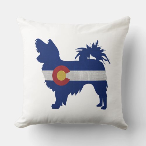 Papillon Dog Breed Colorado Flag Silhouette Throw Pillow